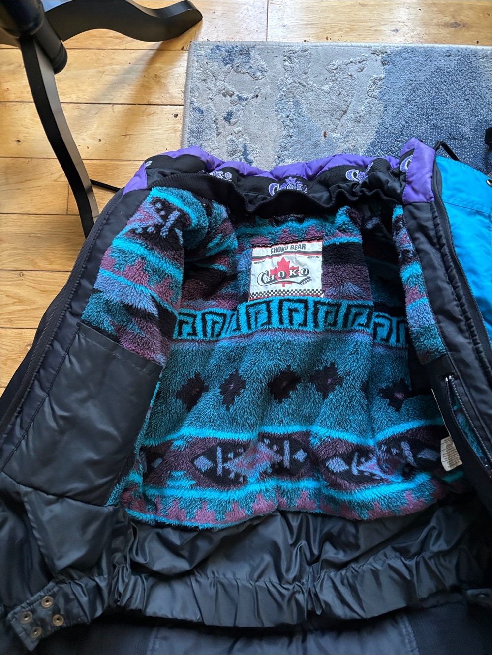 Choko Colorblock Ski Jacket in Black, Purple & Teal - Picture 4 of 5